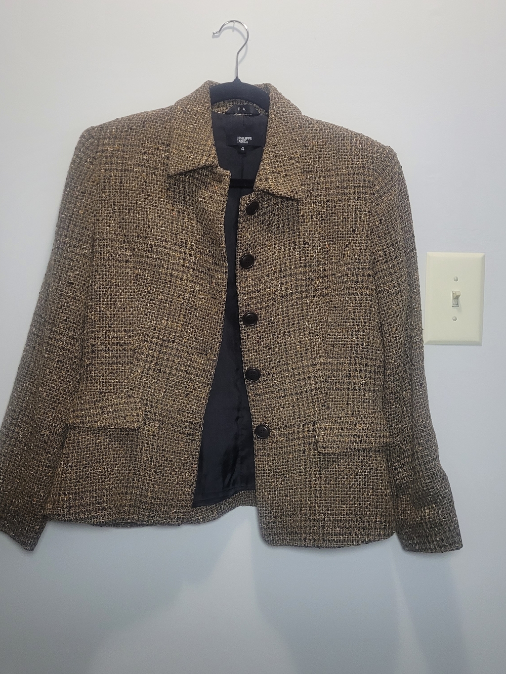 Brown Tweed Button-Front Jacket Size 4
